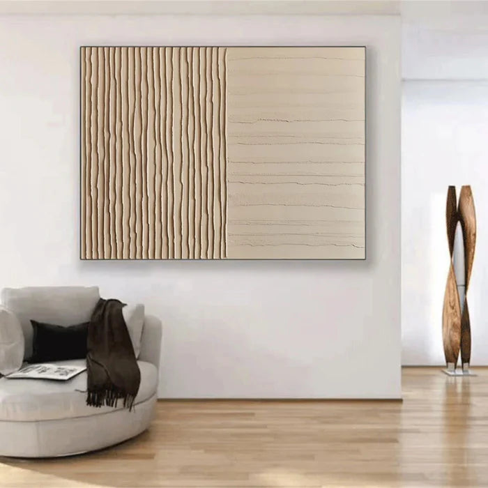 Lines of Silence - Minimalist Wabi-Sabi Textured Oil Painting