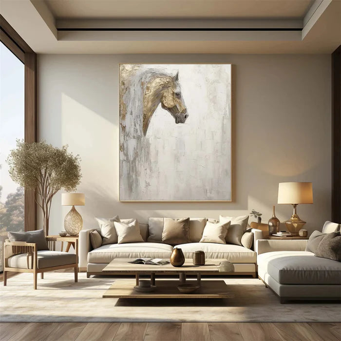 Majestic Grace - Hand-Painted Horse Textured Oil Painting
