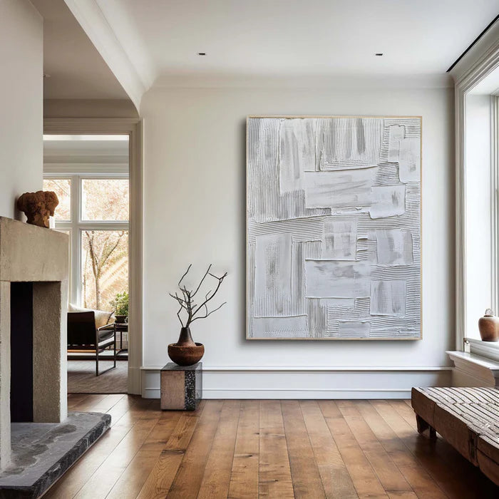 Minimalist White Textured Oil Painting - Modern Abstract Wall Art
