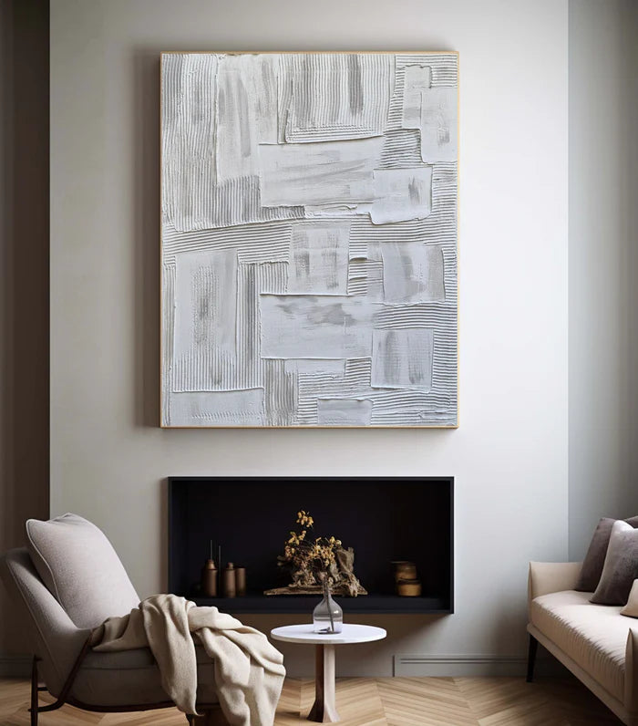 Minimalist White Textured Oil Painting - Modern Abstract Wall Art