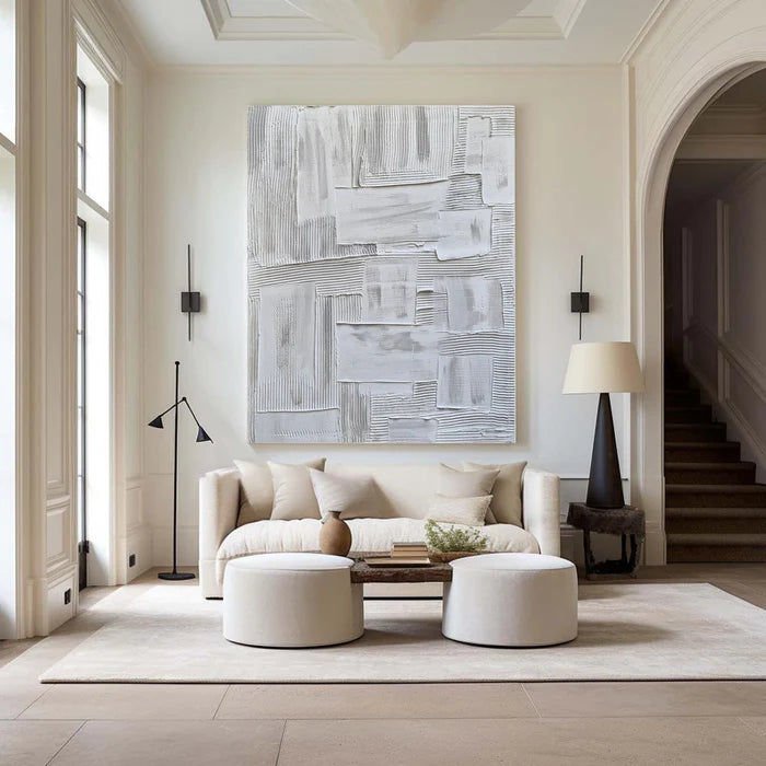 Minimalist White Textured Oil Painting - Modern Abstract Wall Art