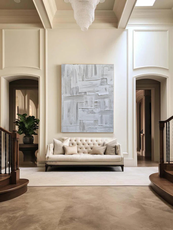 Minimalist White Textured Oil Painting - Modern Abstract Wall Art