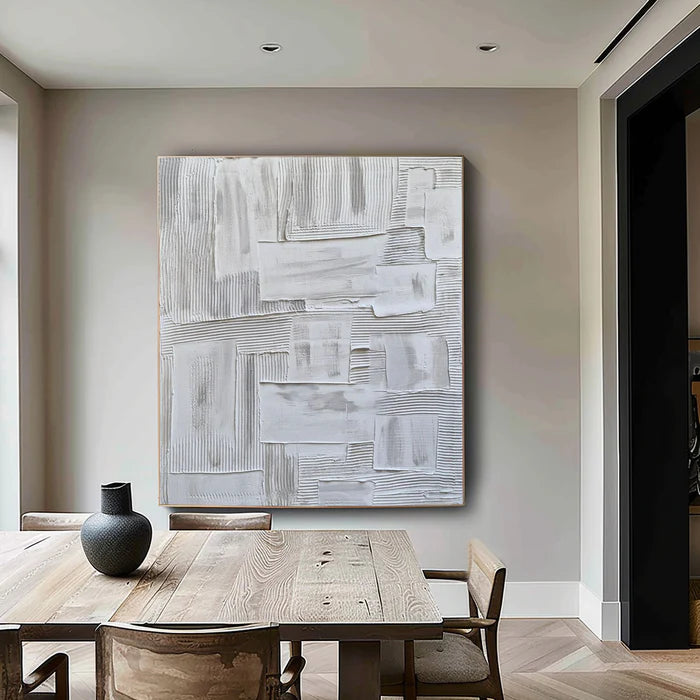 Minimalist White Textured Oil Painting - Modern Abstract Wall Art