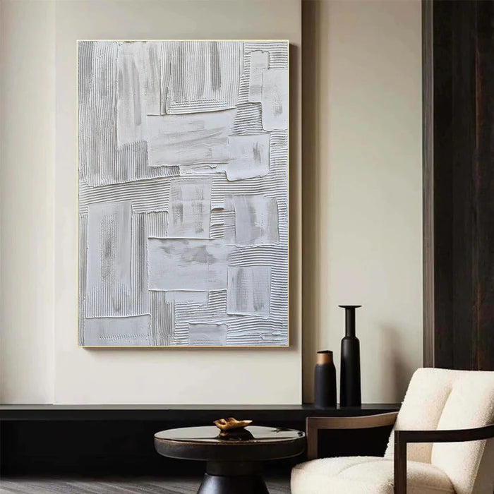 Minimalist White Textured Oil Painting - Modern Abstract Wall Art