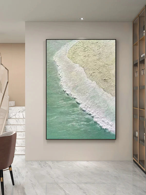 Coastal Green and Sand Textured Ocean Shoreline Canvas Art