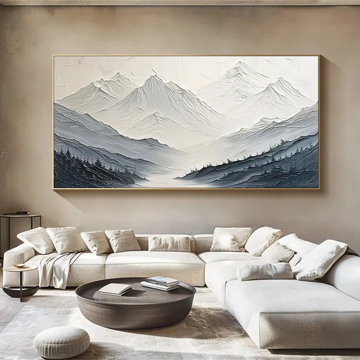 Minimalist Textured Mountain Landscape Art - Gray and White