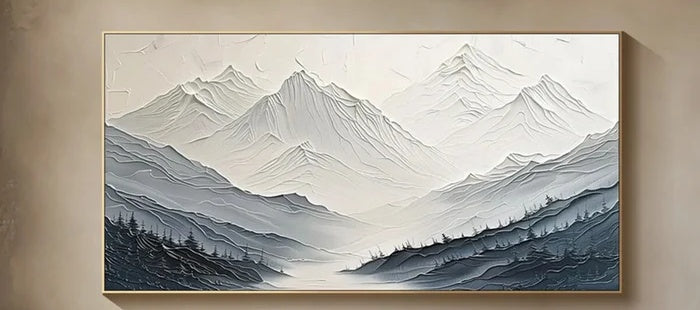 Minimalist Textured Mountain Landscape Art - Gray and White