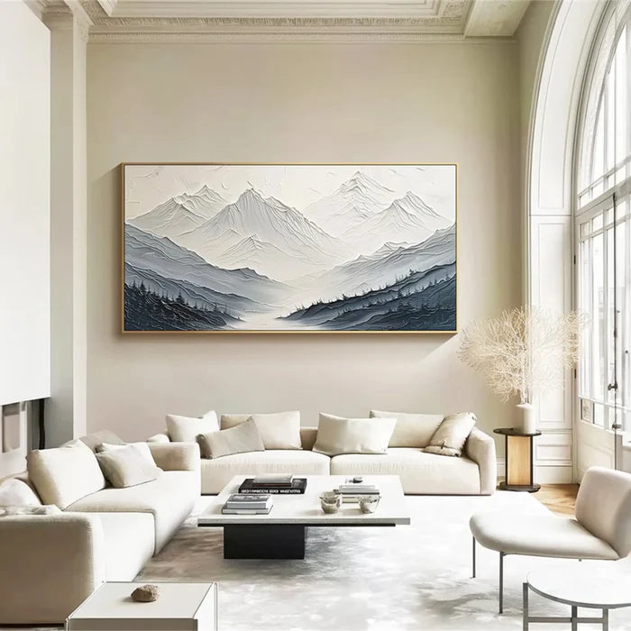 Minimalist Textured Mountain Landscape Art - Gray and White