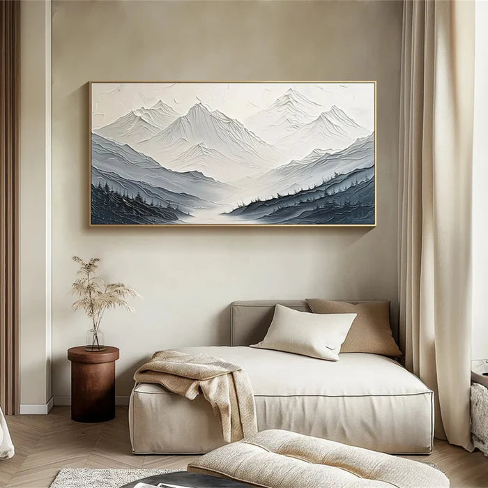 Minimalist Textured Mountain Landscape Art - Gray and White