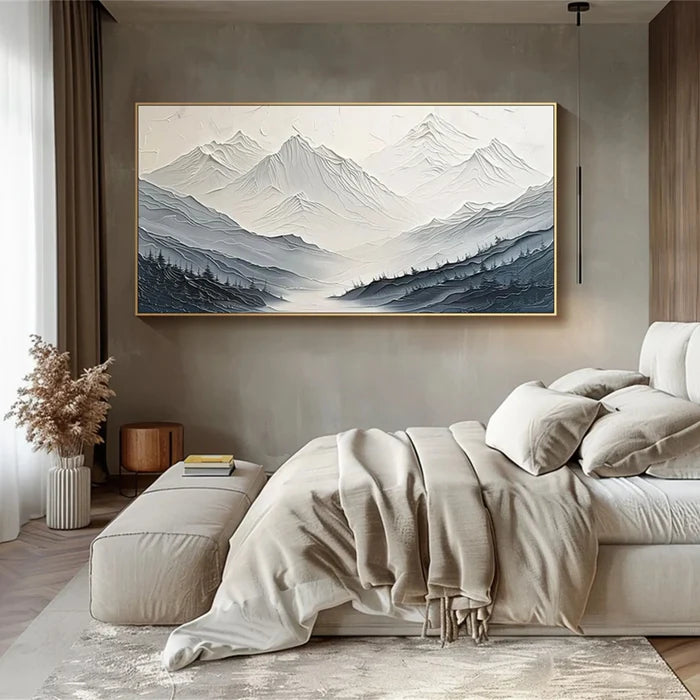 Minimalist Textured Mountain Landscape Art - Gray and White