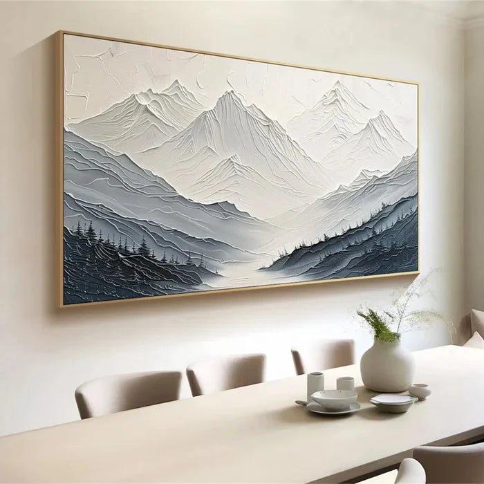 Minimalist Textured Mountain Landscape Art - Gray and White