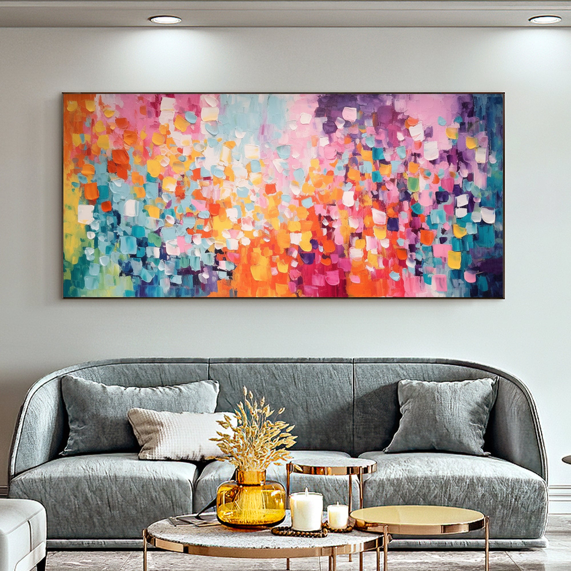 Vivid Colorful Block Oil Painting for Modern Living Room Decor
