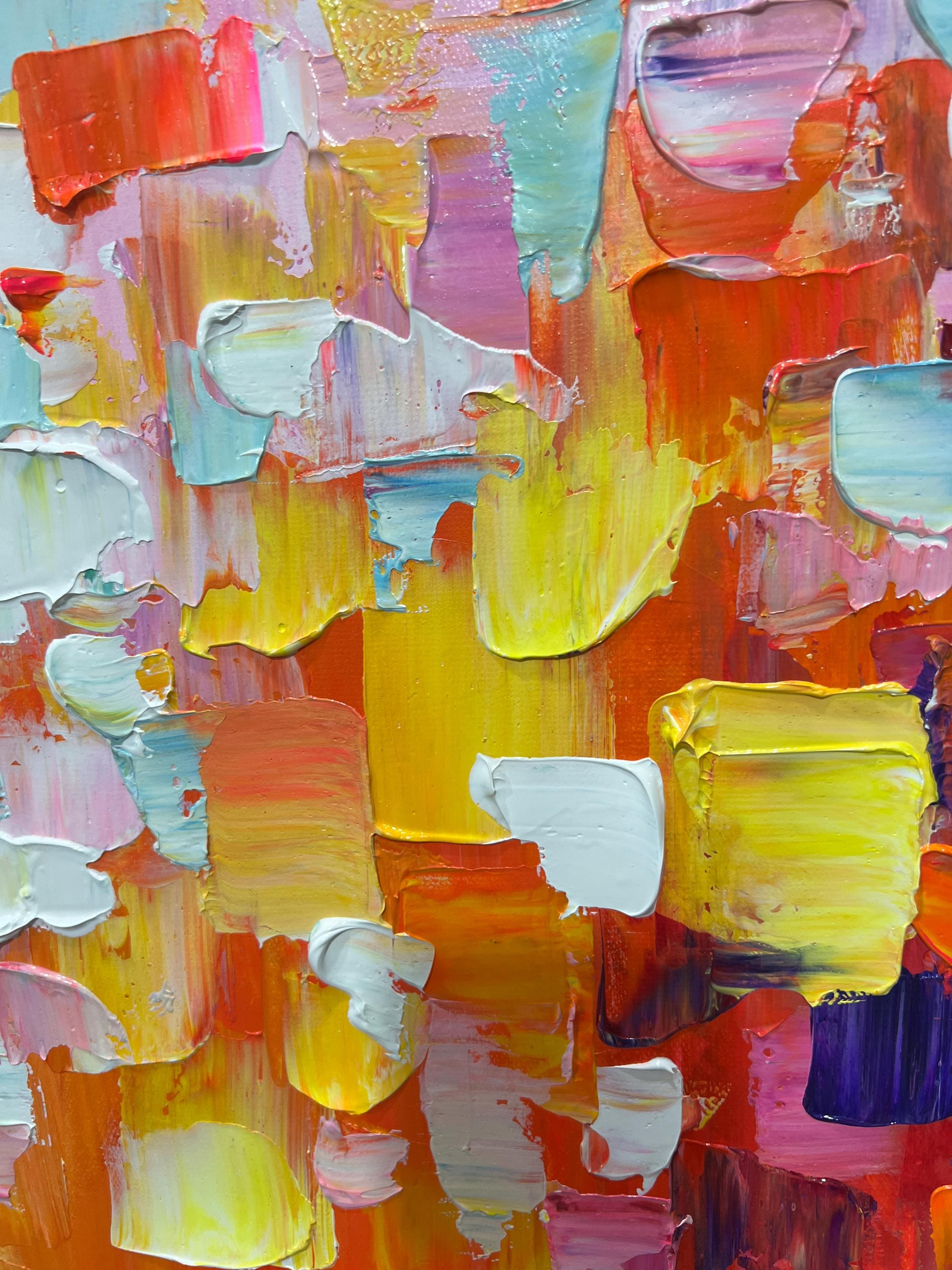 Vivid Colorful Block Oil Painting for Modern Living Room Decor