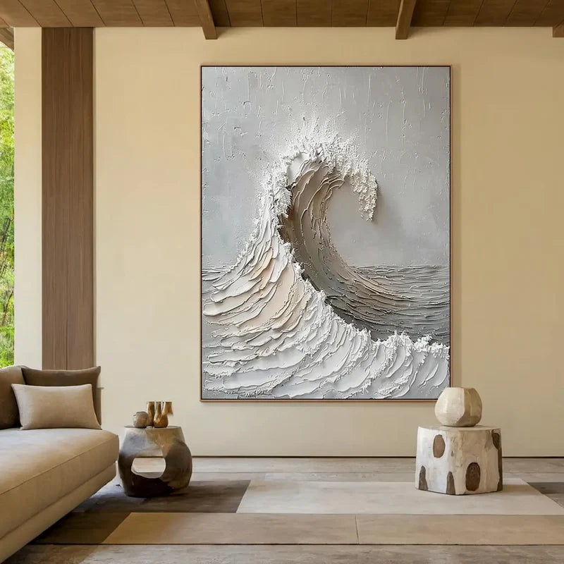 Silent Crest Wave-Modern Interior Decoration Vertical Hand Drawn 3D Wave Texture Wall Art