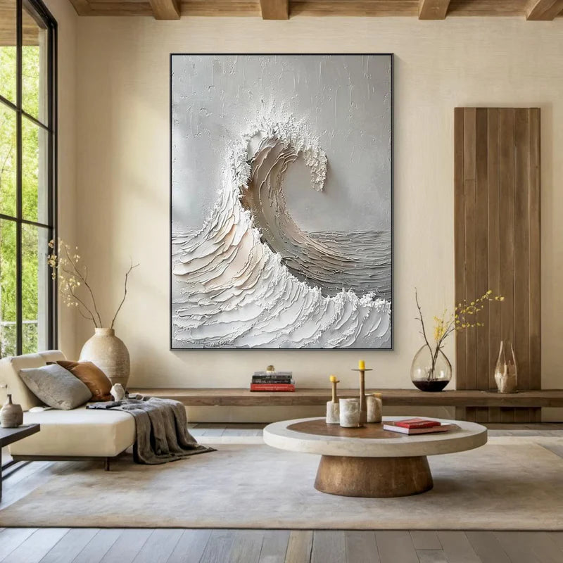 Silent Crest Wave-Modern Interior Decoration Vertical Hand Drawn 3D Wave Texture Wall Art