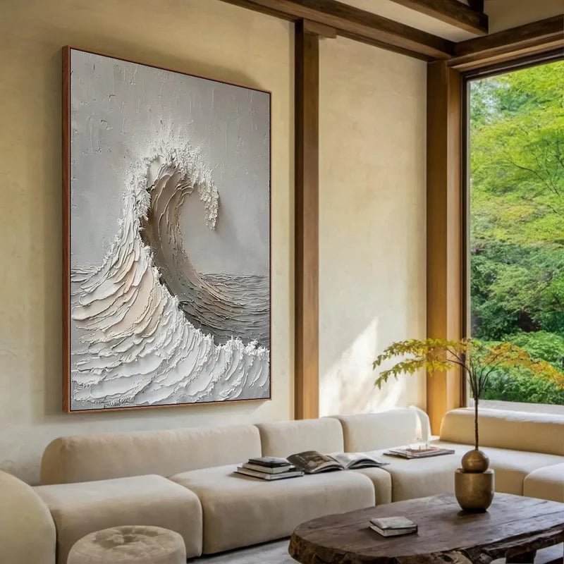 Silent Crest Wave-Modern Interior Decoration Vertical Hand Drawn 3D Wave Texture Wall Art