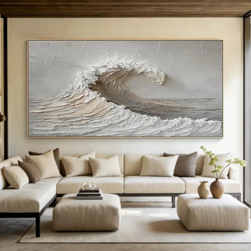 Silent Crest Wave-Modern Interior Decoration Vertical Hand Drawn 3D Wave Texture Wall Art