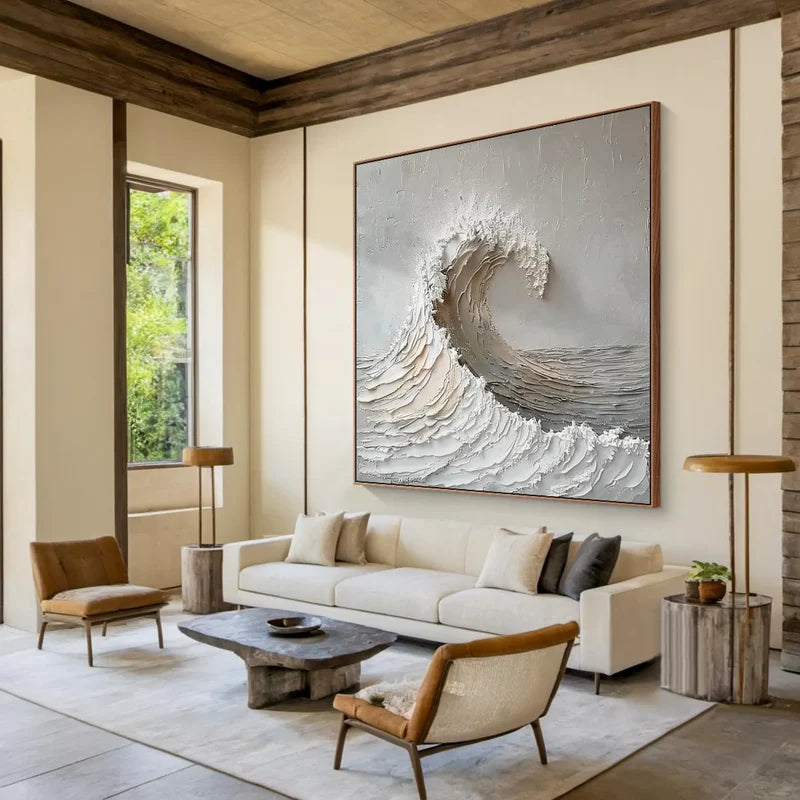 Silent Crest Wave-Modern Interior Decoration Vertical Hand Drawn 3D Wave Texture Wall Art