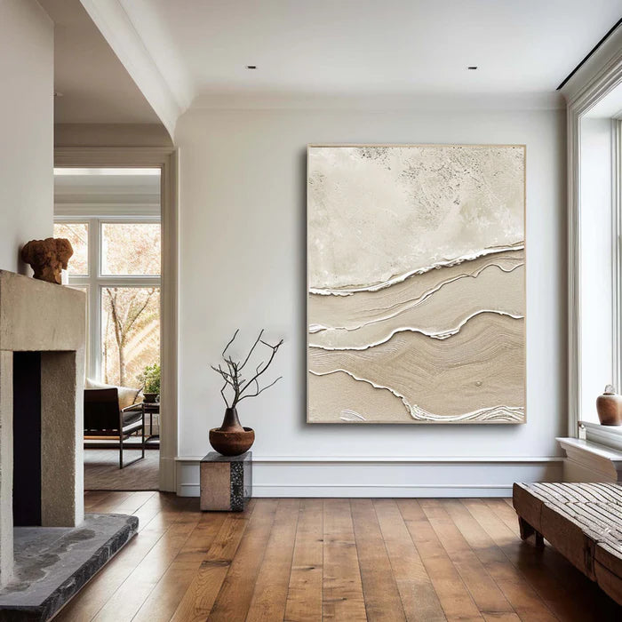 Silent Dunes - Minimalist Textured Abstract Oil Painting in Neutral Tones