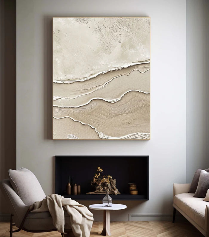 Silent Dunes - Minimalist Textured Abstract Oil Painting in Neutral Tones