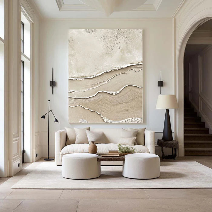 Silent Dunes - Minimalist Textured Abstract Oil Painting in Neutral Tones