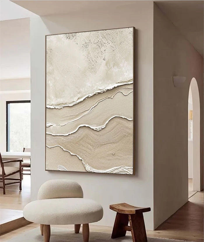 Silent Dunes - Minimalist Textured Abstract Oil Painting in Neutral Tones