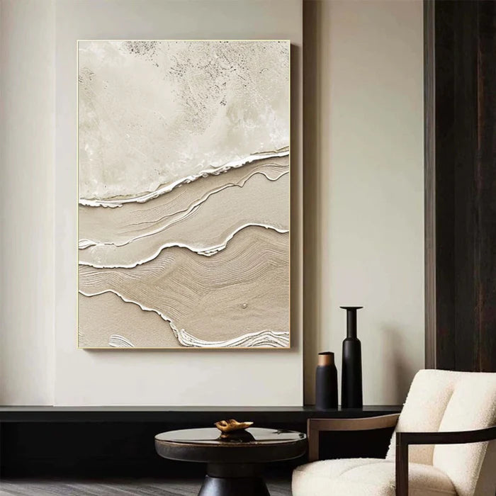 Silent Dunes - Minimalist Textured Abstract Oil Painting in Neutral Tones