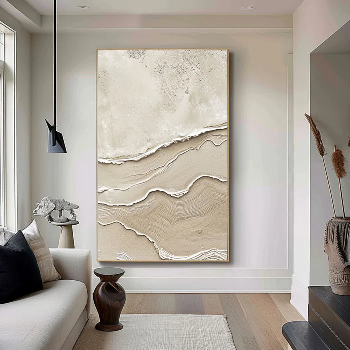 Silent Dunes - Minimalist Textured Abstract Oil Painting in Neutral Tones