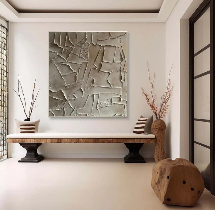 Silent Fragments - Minimalist Wabi-Sabi Textured Abstract Oil Painting