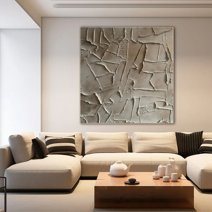 Silent Fragments - Minimalist Wabi-Sabi Textured Abstract Oil Painting