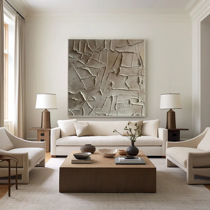 Silent Fragments - Minimalist Wabi-Sabi Textured Abstract Oil Painting