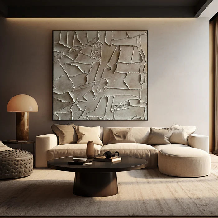 Silent Fragments - Minimalist Wabi-Sabi Textured Abstract Oil Painting