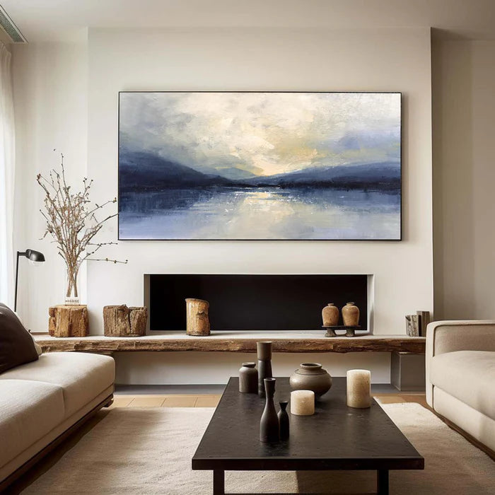 Silent Horizon - Hand-Painted Blue Abstract Landscape Oil Painting
