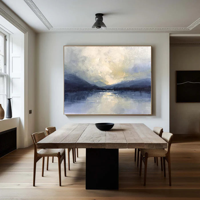 Silent Horizon - Hand-Painted Blue Abstract Landscape Oil Painting