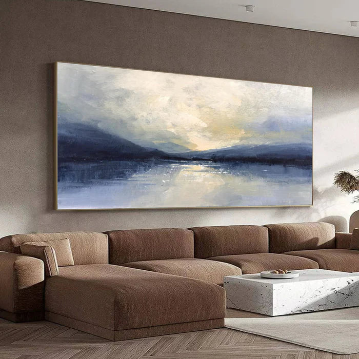 Silent Horizon - Hand-Painted Blue Abstract Landscape Oil Painting
