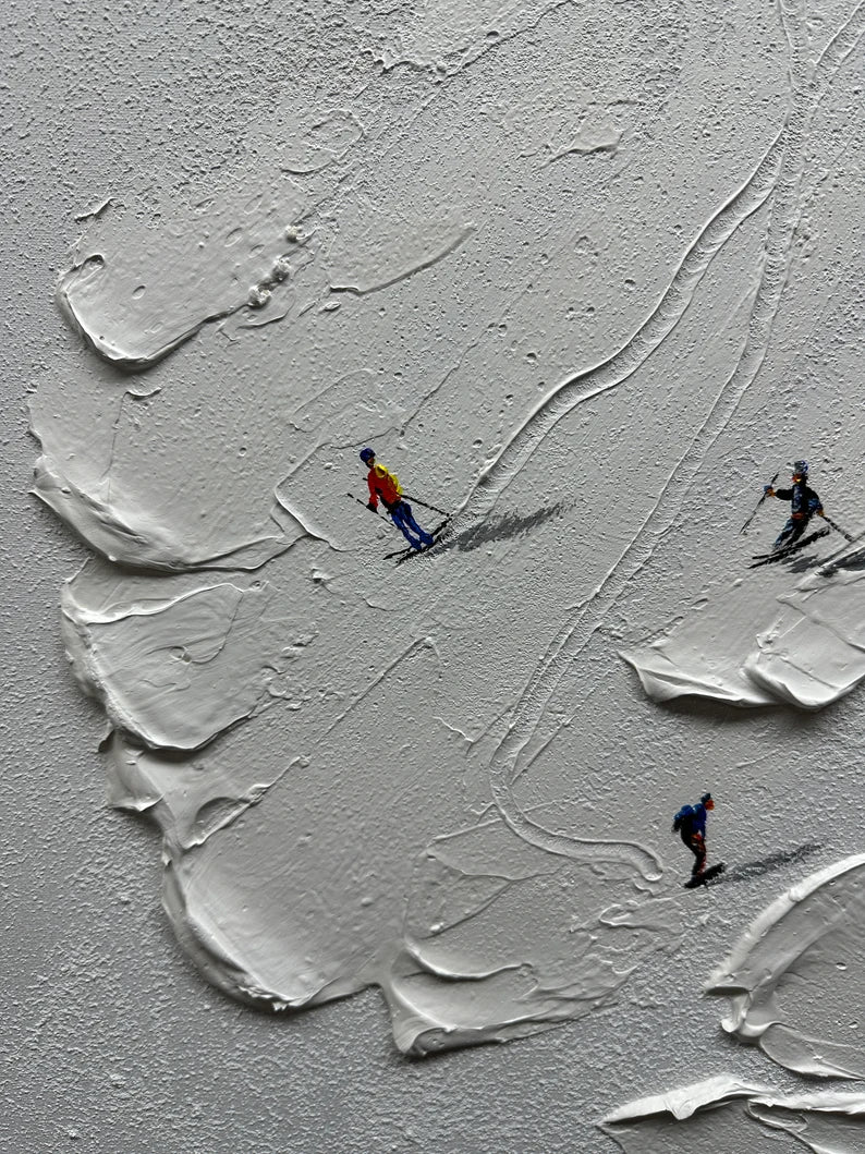 Textured Skiing Adventure Oil Painting