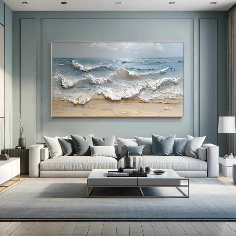 3D Seascape Oil Painting – Textured Ocean Wave Wall Art for Interiors