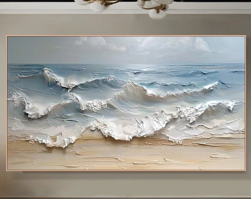 3D Seascape Oil Painting – Textured Ocean Wave Wall Art for Interiors