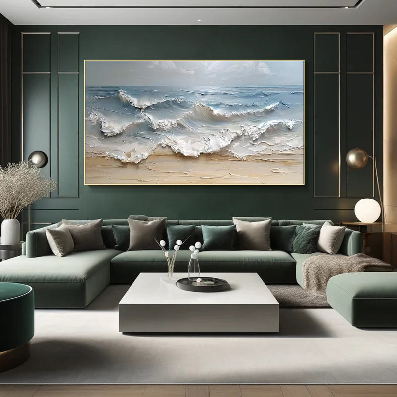 3D Seascape Oil Painting – Textured Ocean Wave Wall Art for Interiors