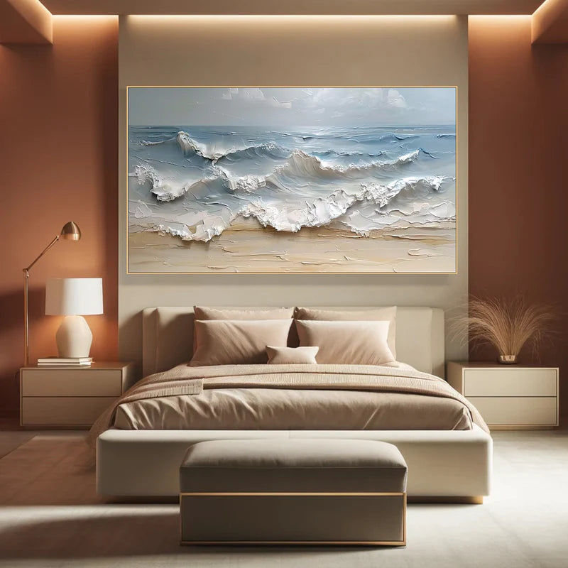 3D Seascape Oil Painting – Textured Ocean Wave Wall Art for Interiors