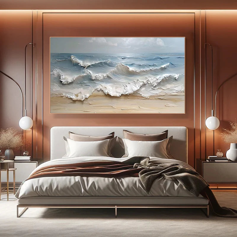 3D Seascape Oil Painting – Textured Ocean Wave Wall Art for Interiors