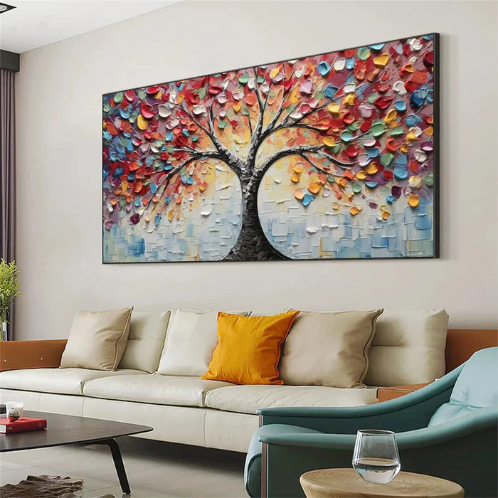 Tree of Colors - Hand-Painted Textured Abstract Oil Painting