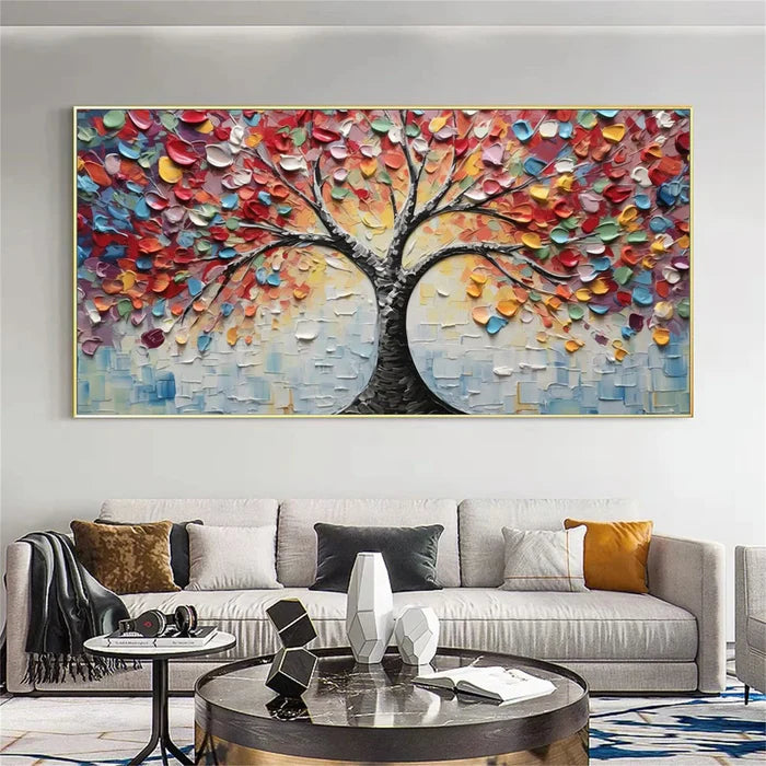 Tree of Colors - Hand-Painted Textured Abstract Oil Painting