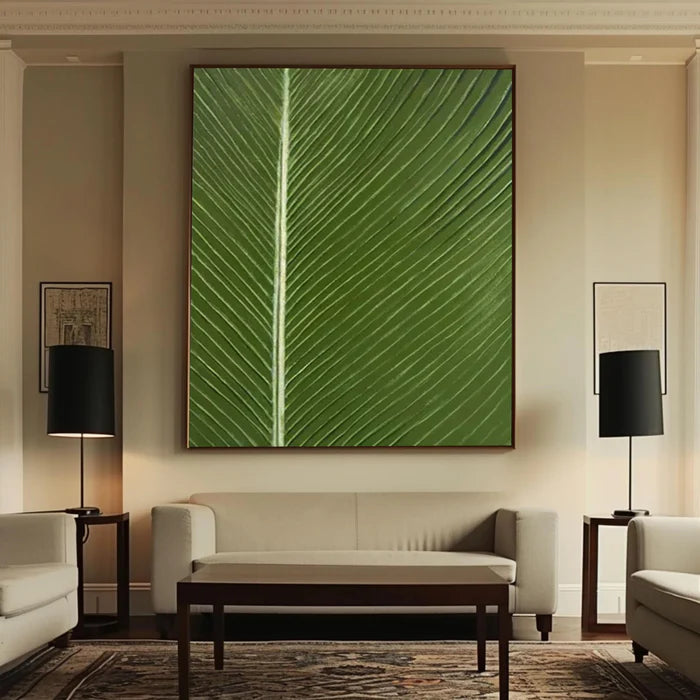 Verdant Veins - Minimalist Textured Leaf Abstract Oil Painting
