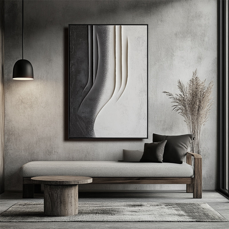 Monochrome Elegance: Textured Abstract Art