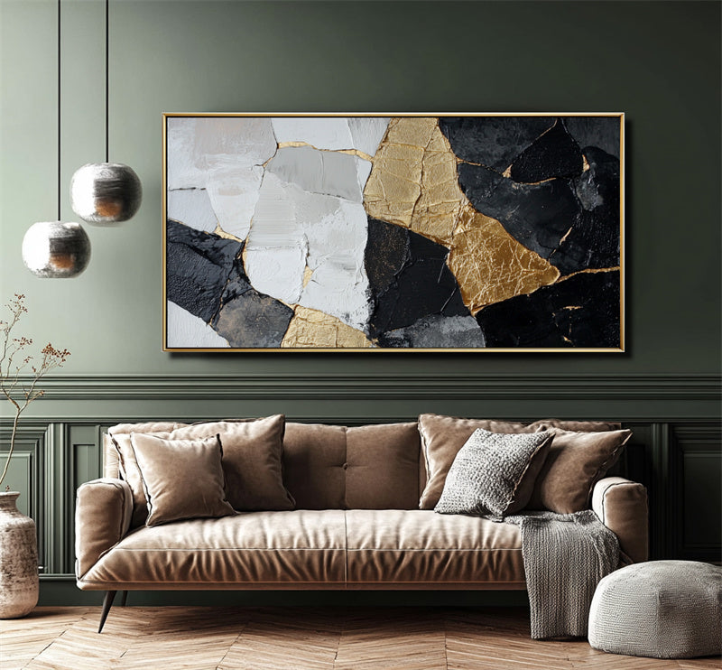 Abstract Geometric Gold and Black Canvas - Luxury Modern Wall Art