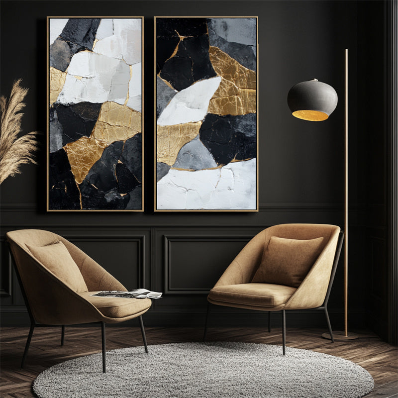 Abstract Geometric Gold and Black Canvas - Luxury Modern Wall Art