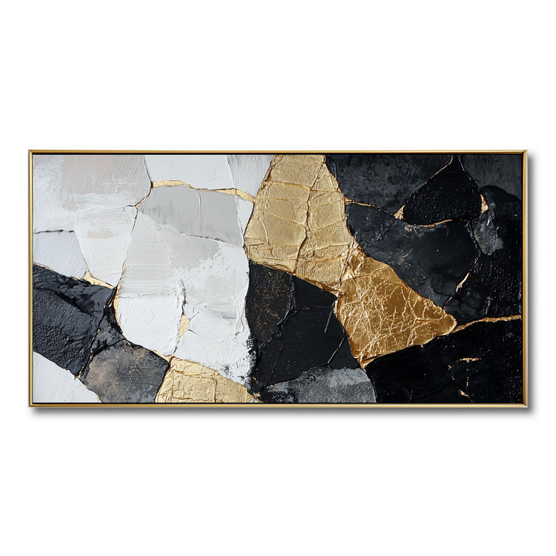 Abstract Geometric Gold and Black Canvas - Luxury Modern Wall Art