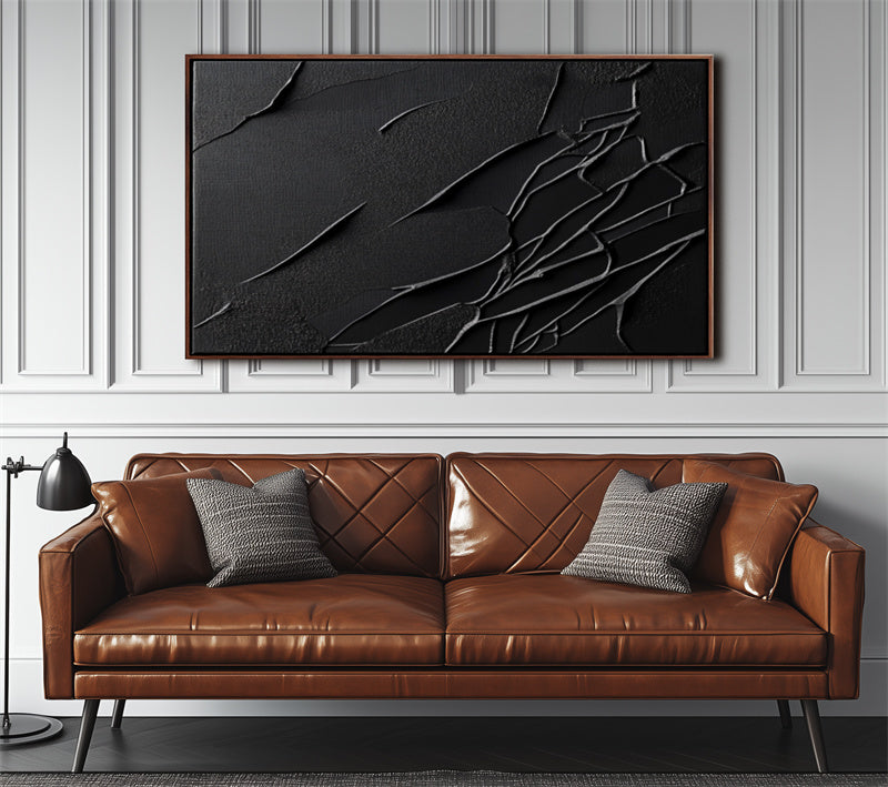 Textured Black Abstract Wall Art - Minimalist Modern Canvas Painting