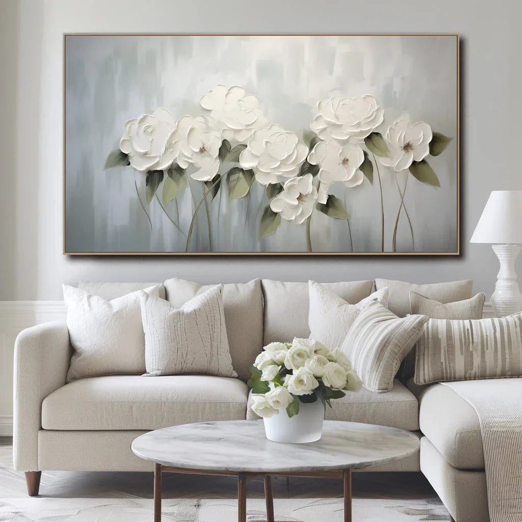 Ethereal Bloom -Modern Elegant Three-Dimensional White Flower Hand-Painted Wall Art - artextured